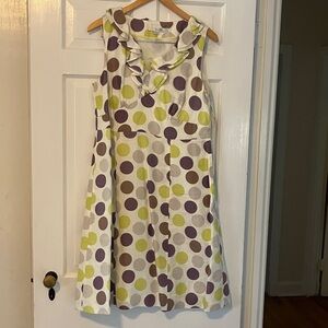 Boden Linen Sleeveless Polka Dot Dress